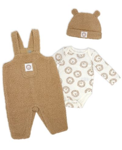 Комплект из 3-х предметов Baby Mode: комбинезон, боди и шапочка с принтом львов для малышей