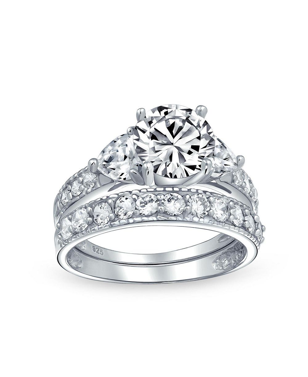 Помолвочное кольцо Bling Jewelry 3CT CZ Solitaire with Heart Accents.925 Sterling Silver
