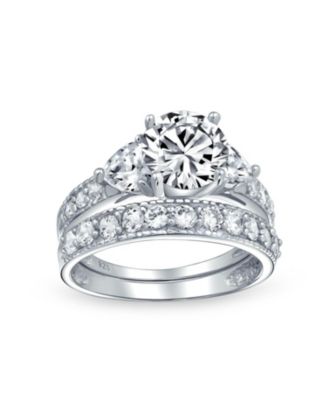 Помолвочное кольцо Bling Jewelry 3CT CZ Solitaire with Heart Accents.925 Sterling Silver