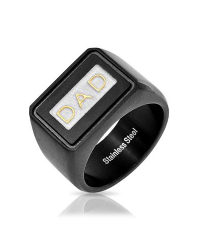 Bling Jewelry Square Word DAD Signet Band Ring Stainless Steel
