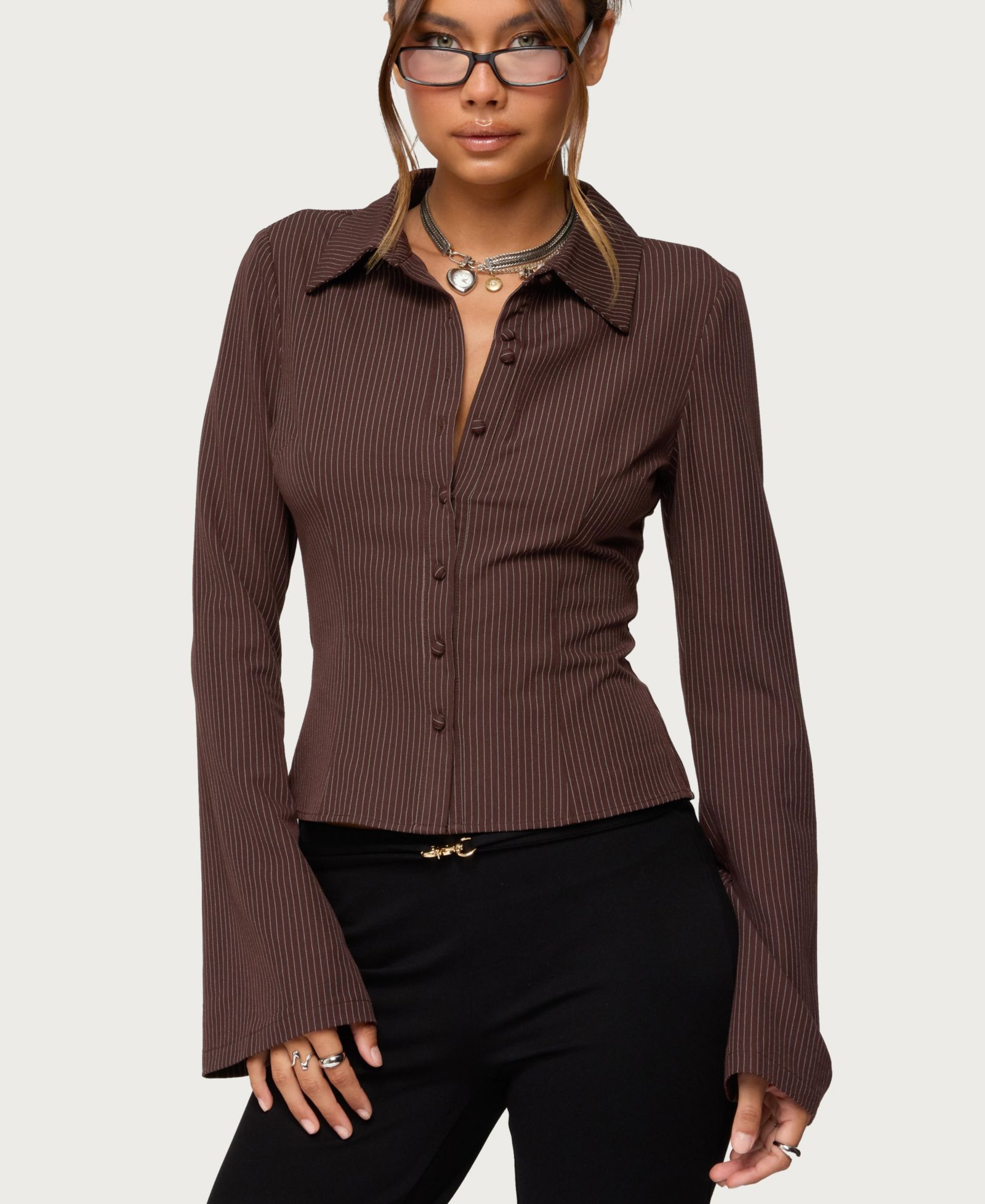 Edikted Women's Pinstripe Tailored Button Up Shirt