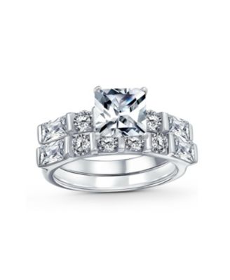 Комплект обручальных колец Bling Jewelry с кубическим цирконием 2CT и акцентами Baguette из серебра.925