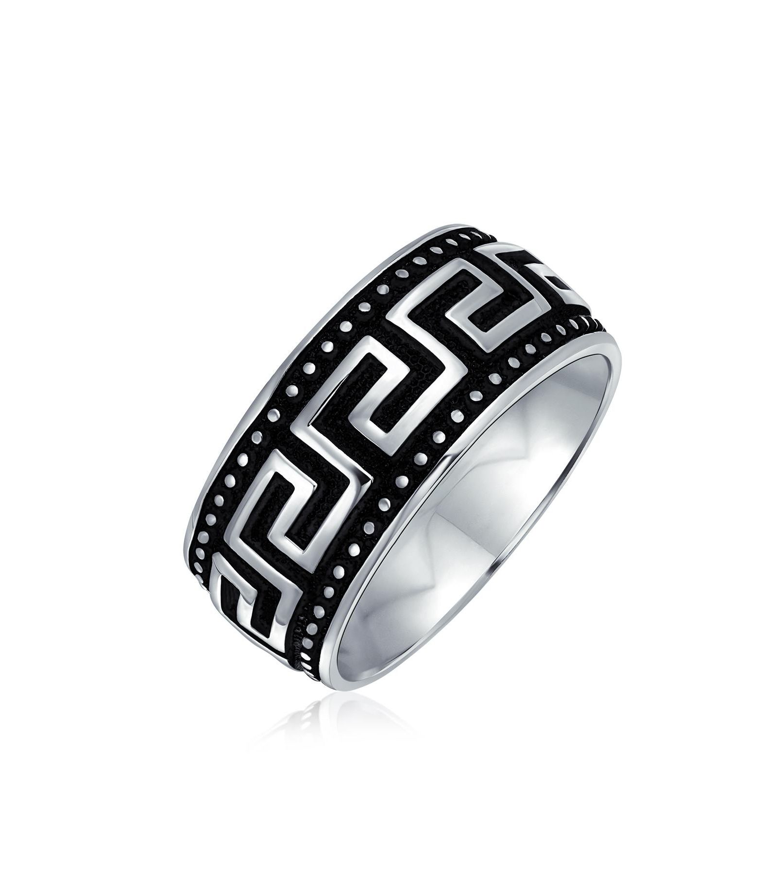 Свадебное кольцо Bling Jewelry Two-Tone Black and Silver Greek Key Design Sterling Silver 9MM