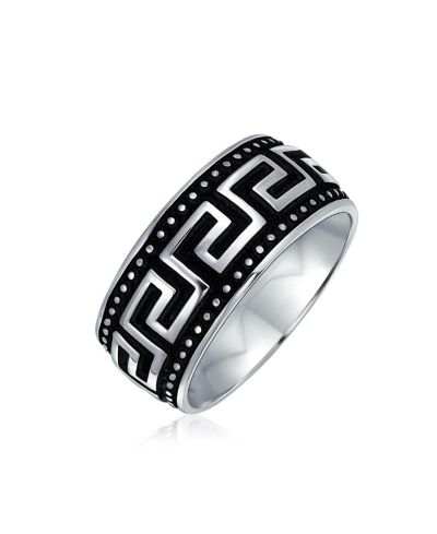 Свадебное кольцо Bling Jewelry Two-Tone Black and Silver Greek Key Design Sterling Silver 9MM