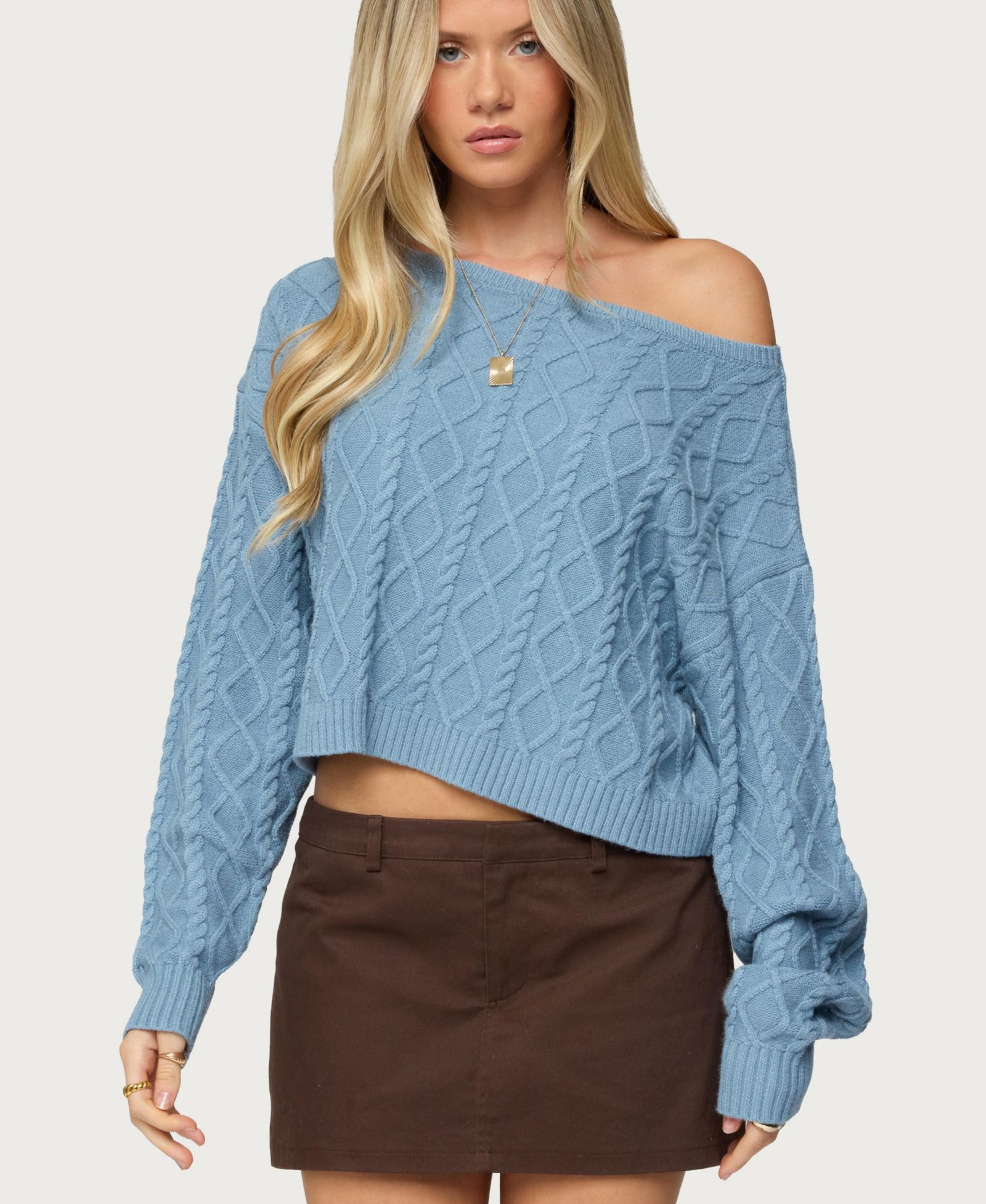 Edikted Women's Oversized Off Shoulder Cable Knit Sweater