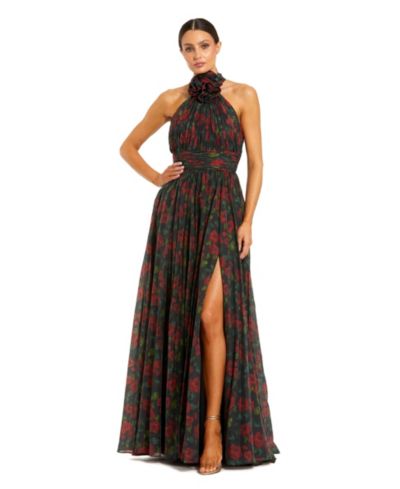 Mac Duggal Женское цветочное шифоновое платье с 3D цветами и воротником halter