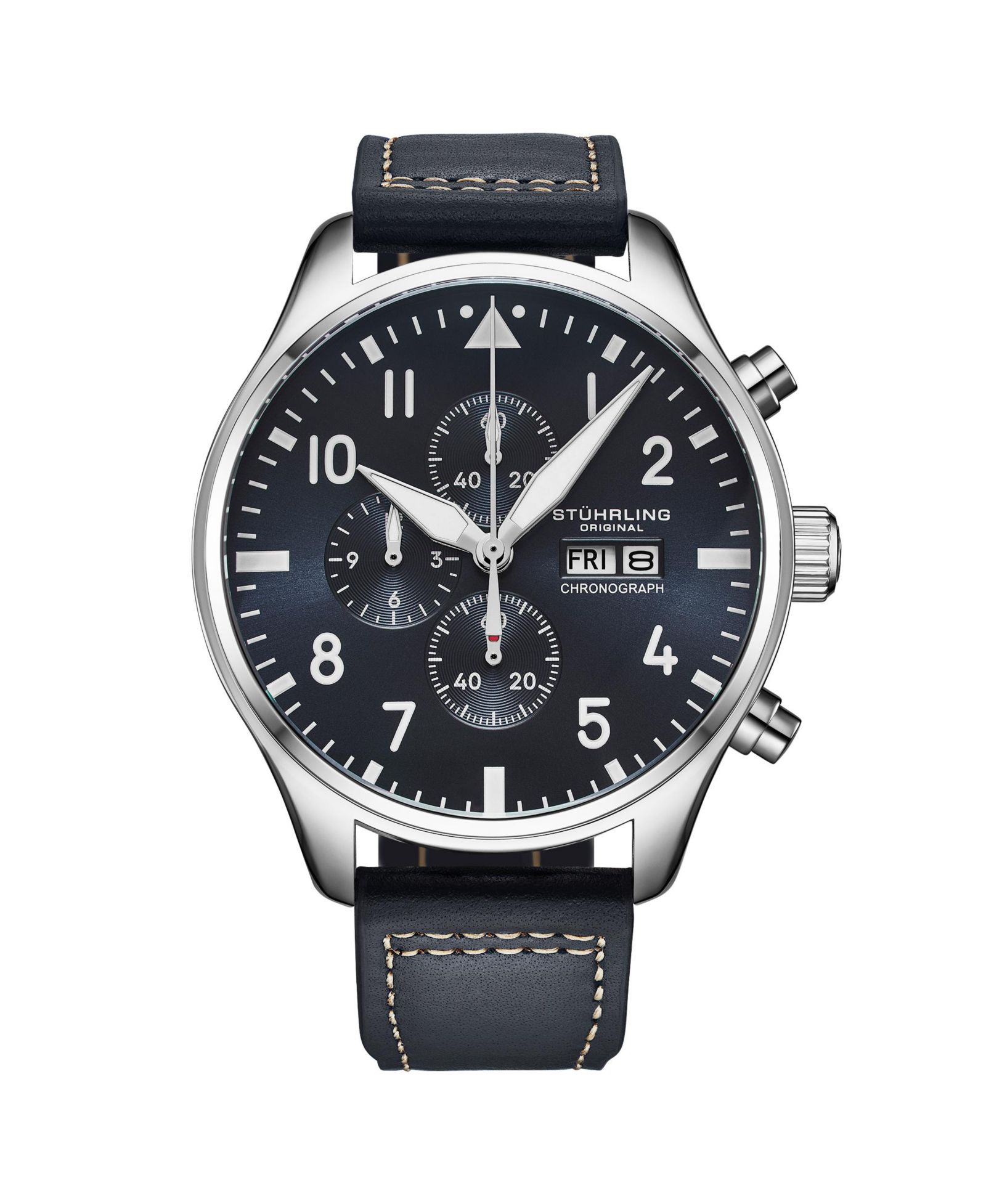 Stuhrling Navigator 4075 Men s 43mm Green Sunray Dial Brown Leather Strap Chronograph Quartz Watch
