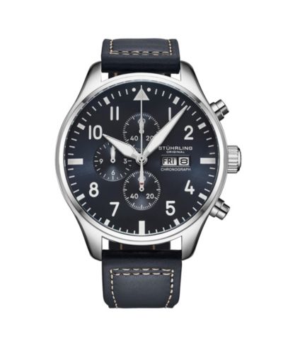 Мужские часы Stuhrling Navigator 4075 43mm Green Sunray Dial Brown Leather Strap Chronograph Quartz