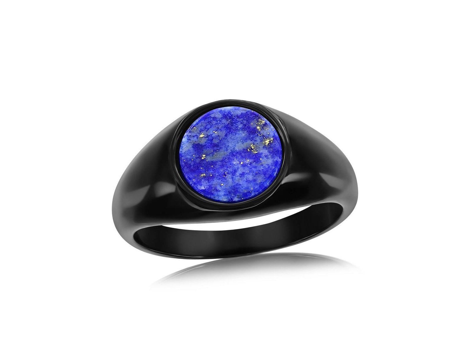 Metallo Stainless Steel, IP Plated Inlay Round Ring - Lapis