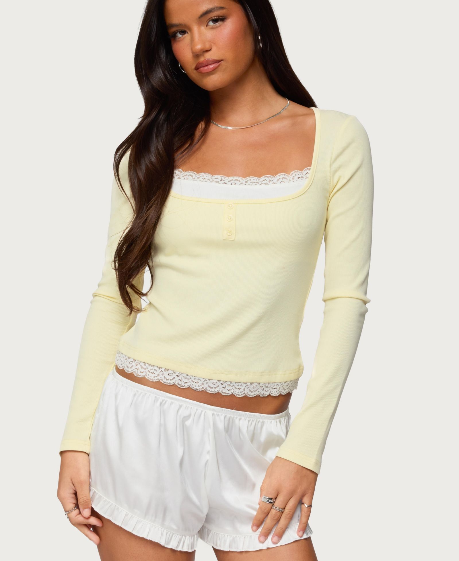 Edikted Women's Joana Layered Lacey Henley Top