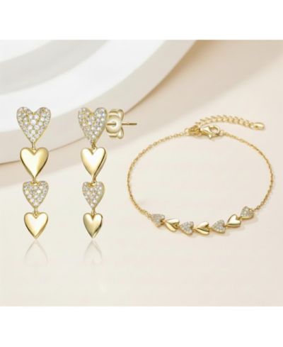 Ювелирный набор Genevive Gold-Plated Heart с CZ - браслет и серьги-подвески