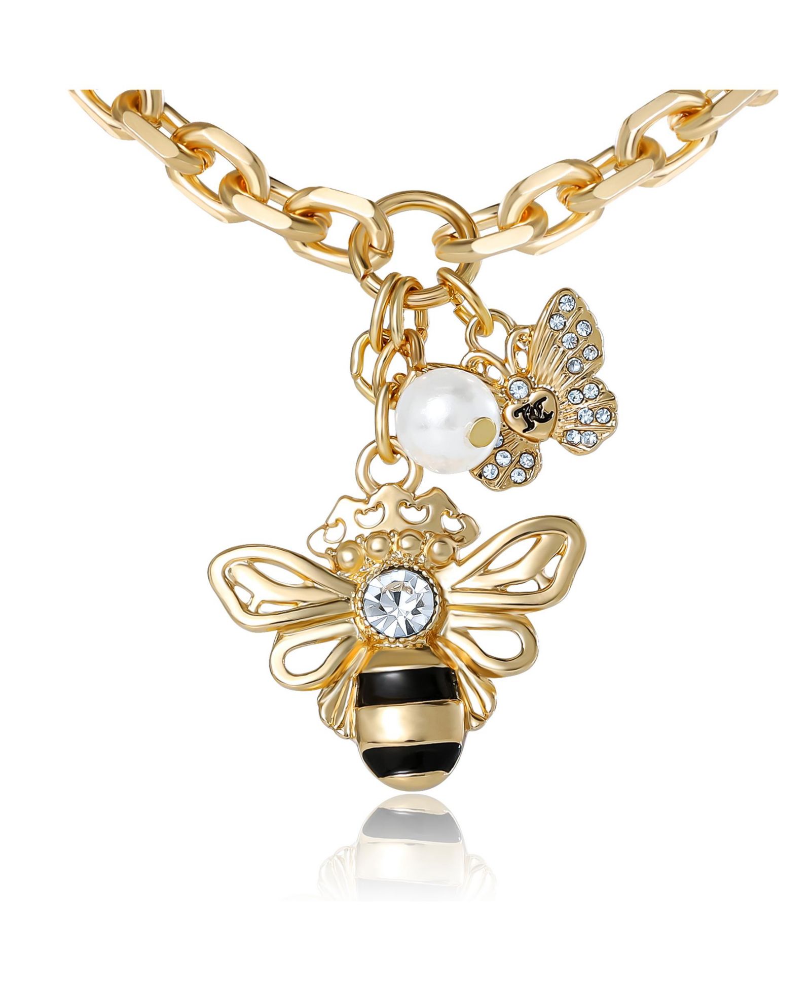 Ожерелье Juicy Couture Charm Cluster Bee с кристаллом-бабочкой и жемчугом, золотистого цвета