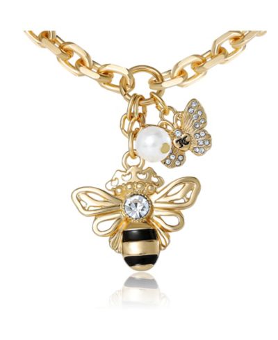 Ожерелье Juicy Couture Charm Cluster Bee с кристаллом-бабочкой и жемчугом, золотистого цвета