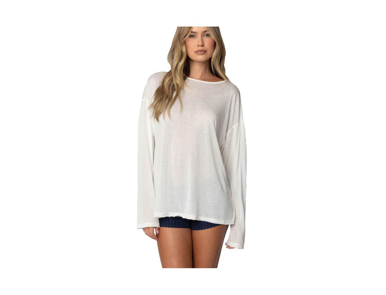 Edikted Women's Oversized Semi Sheer Long Sleeve T Shirt