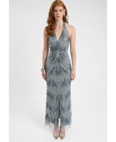 BEAUUT Women's Embellished Sequin Beaded Maxi Dress With Knot Design