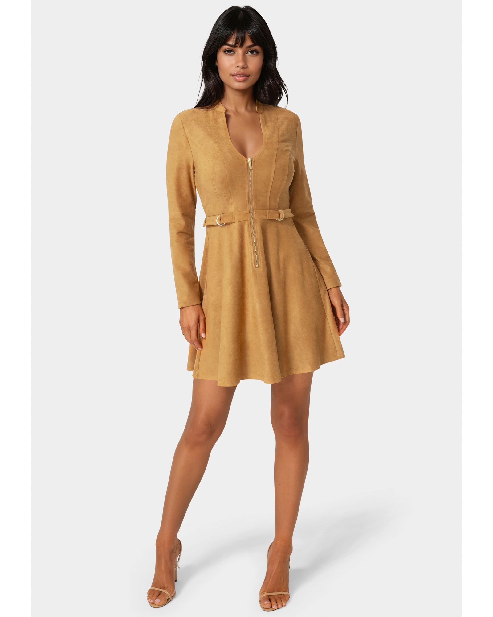 Женское мини-платье Bebe Fit and Flare Long Sleeve Suede