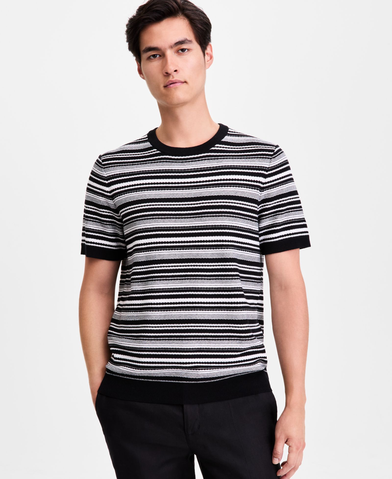 Alfani Men's Short-Sleeve Stripe Crewneck Sweater Tee, Macy's Exclusive