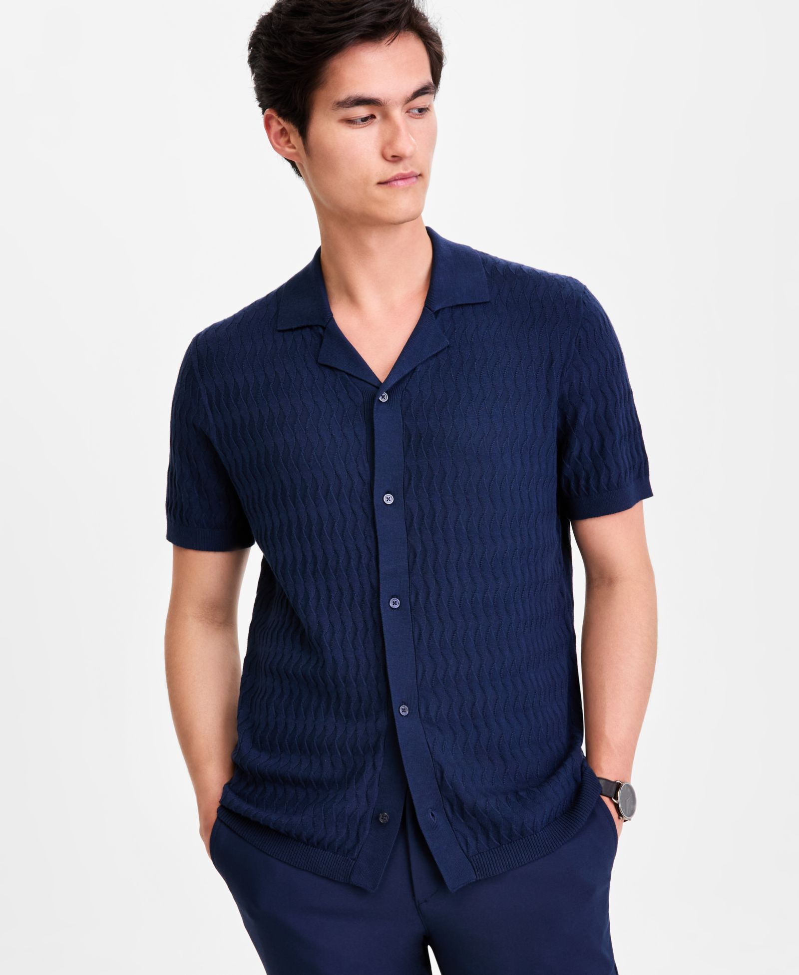 Alfani Men's Short-Sleeve Textured Button Down Sweater, Macy's Exclusive