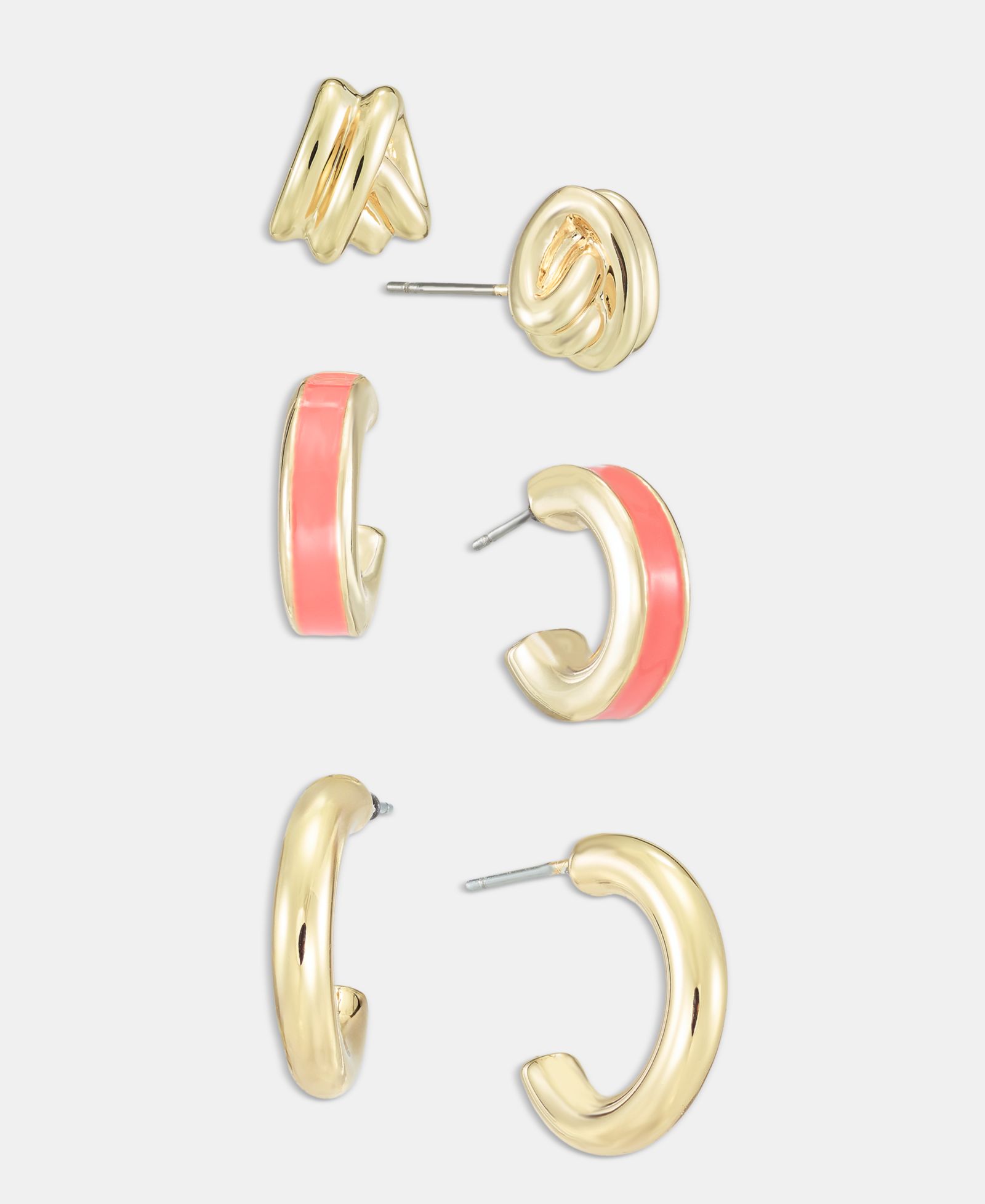 On 34th Набор из 3 пар серег Knot Stud & Hoop