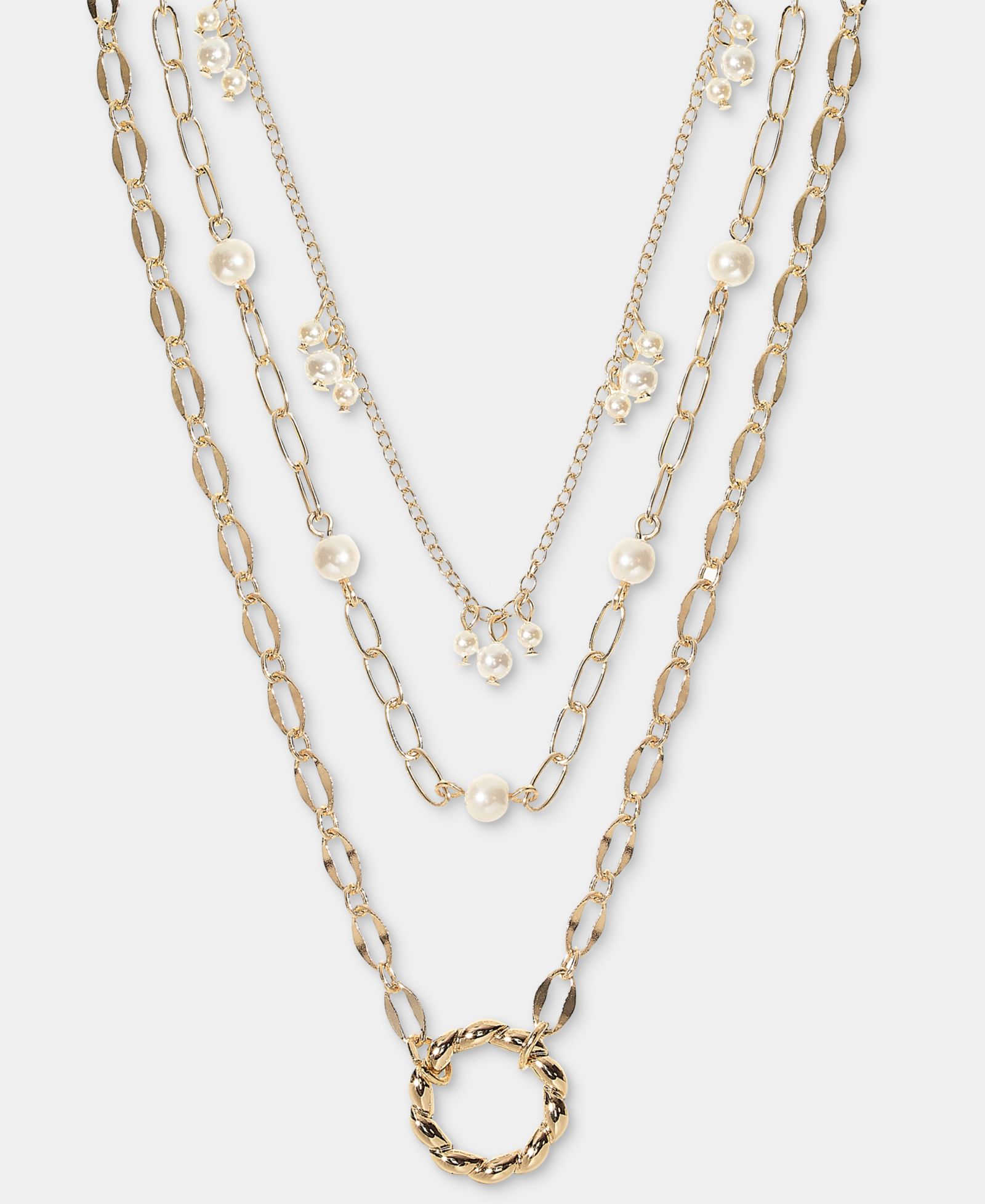 On 34th Open Circle & Imitation Pearl Layered Pendant Necklace, 15" + 3" extender, Macy's Exclusive