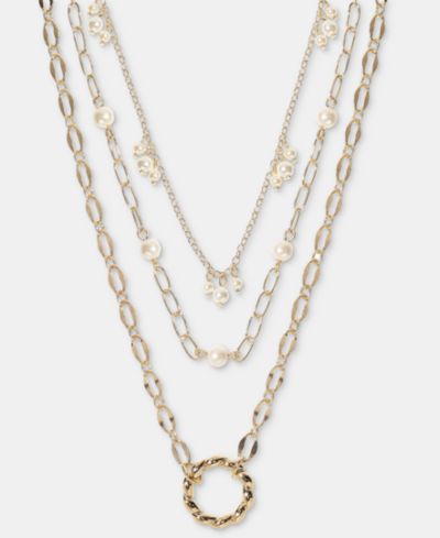 On 34th Open Circle & Imitation Pearl Layered Pendant Necklace, 15" + 3" extender, Macy's Exclusive