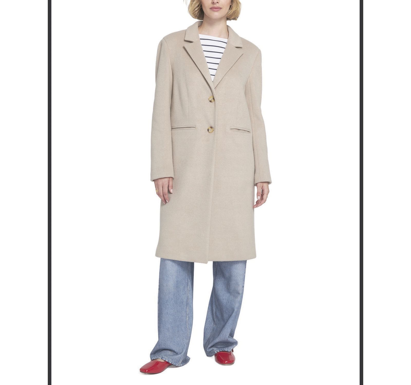 ELLE Collection Women's Melton Coat with Printed Lining Trench
