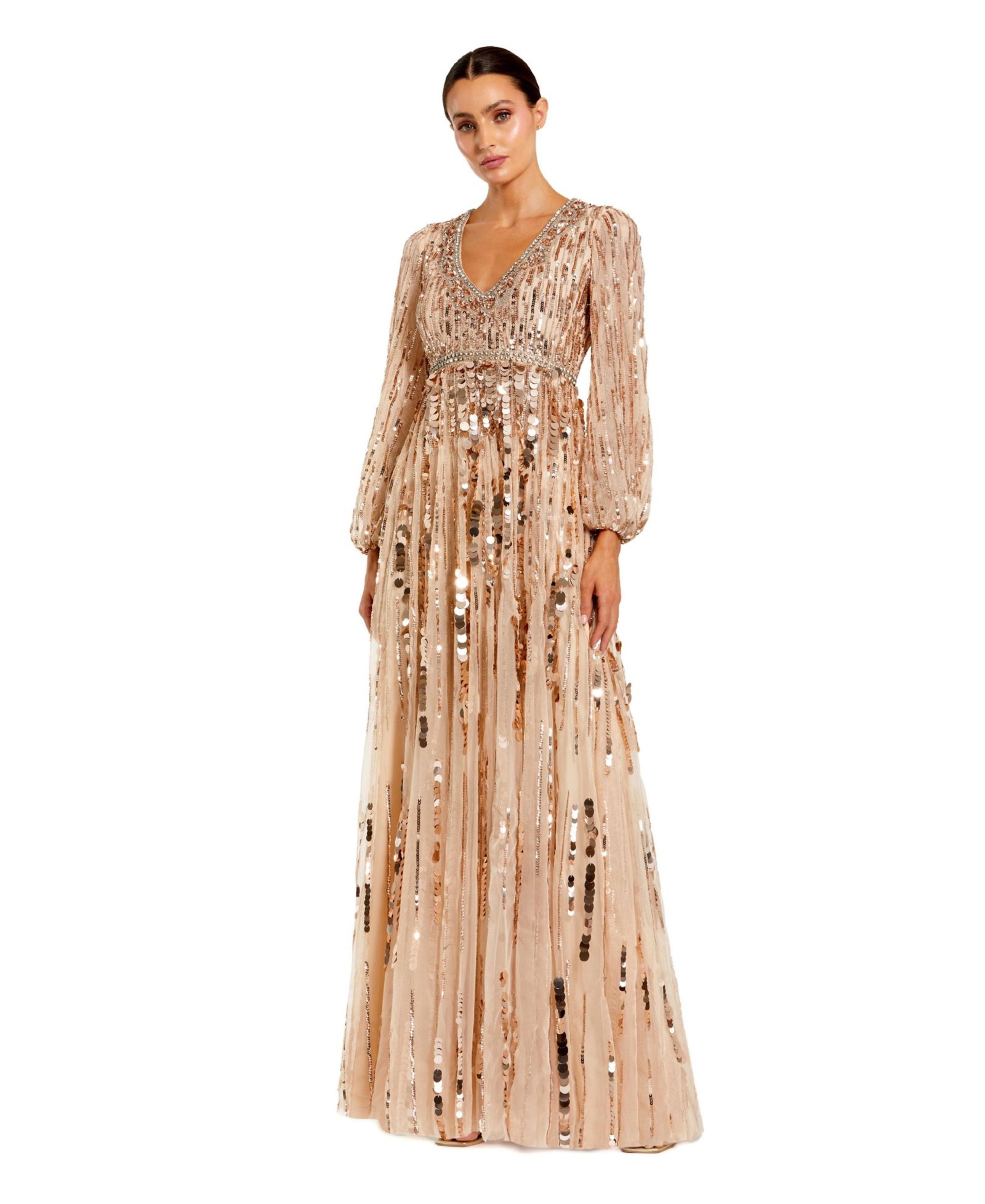 Mac Duggal Женское вечернее платье с отделкой из сетки и длинным рукавом