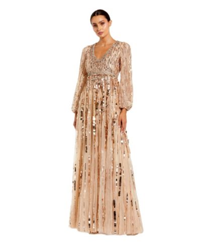 Mac Duggal Женское вечернее платье с отделкой из сетки и длинным рукавом