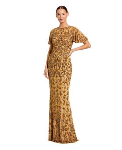Женское вечернее платье Mac Duggal Embellished High Neck Flutter Sleeve Gown