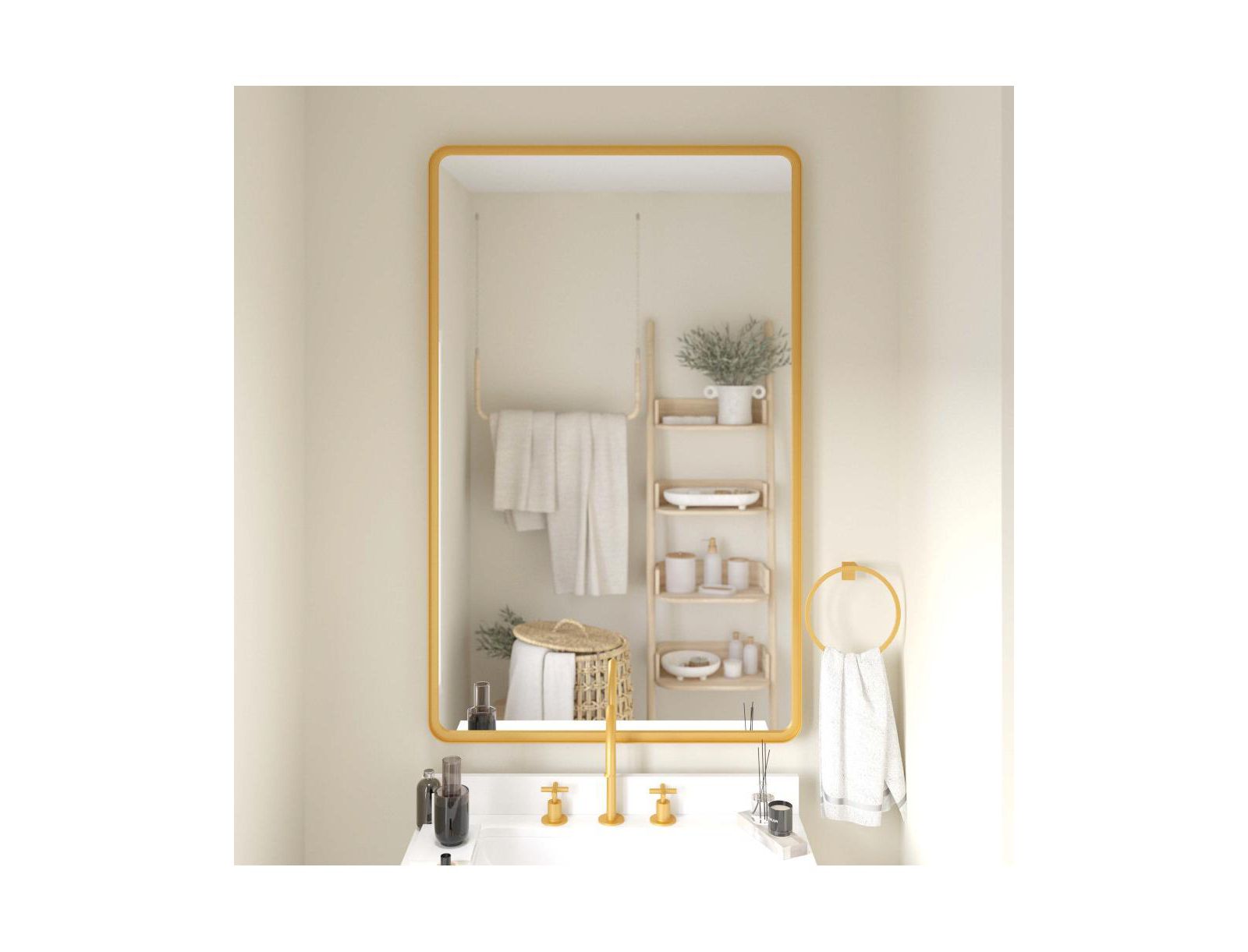 EMMA+OLIVER Afsin Wall Mirror with Silver Backed Glass for Clarity for Entryways, Bathrooms & More