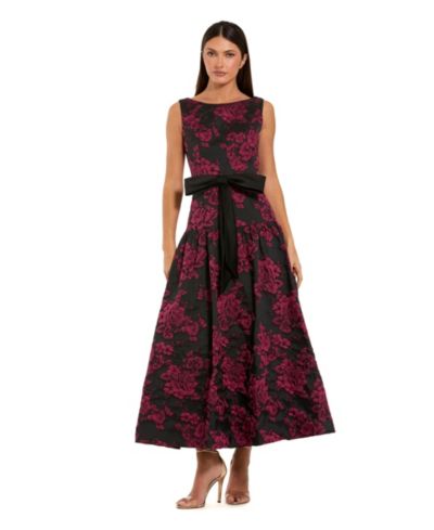 Женское миди-платье Mac Duggal Satin Bow Brocade Drop Waist