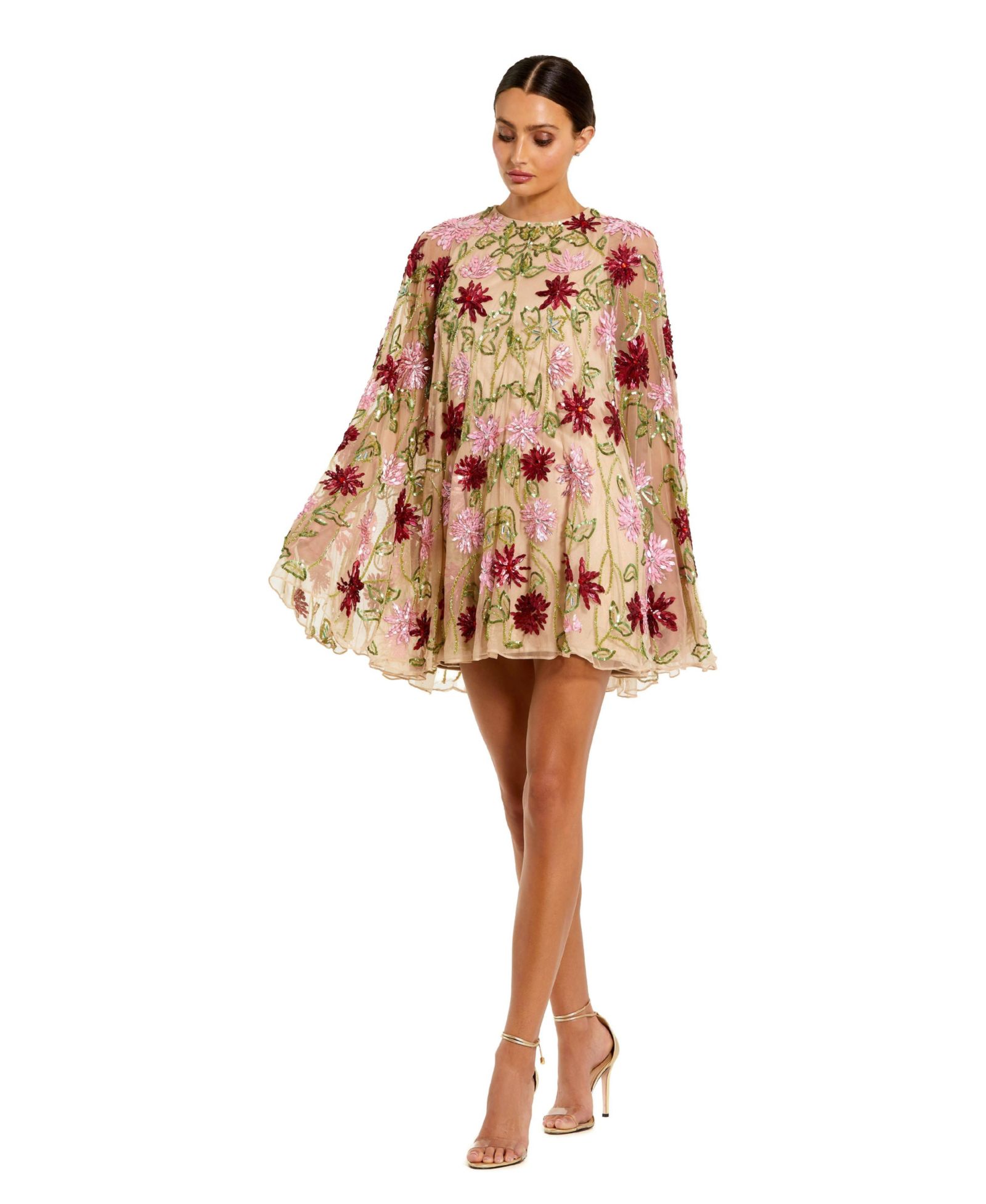 Женское мини-платье Mac Duggal Floral Beaded Mesh Shawl