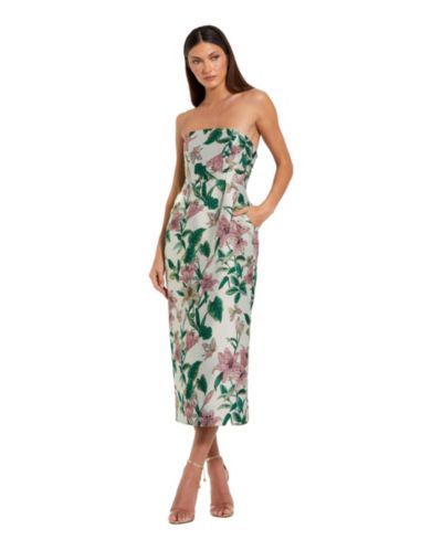 Женское вечернее платье миди Mac Duggal Floral Brocade Strapless