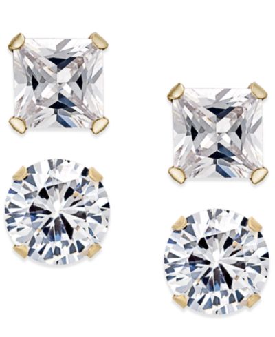 Набор серег-гвоздей Cubic Zirconia, 2-Pc., 10k Gold