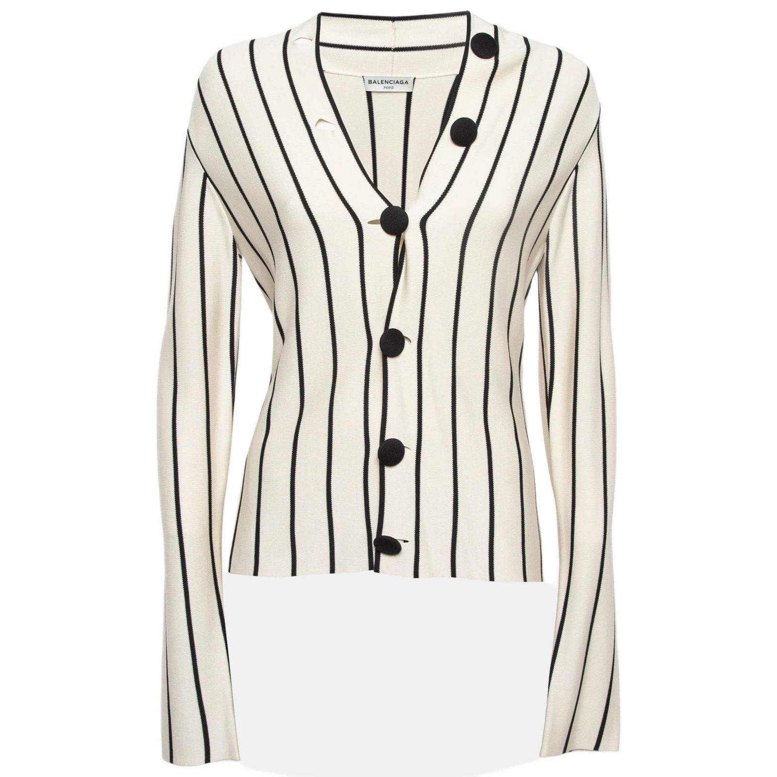 Pre-Owned Balenciaga Women's Cream Striped Silk Knit Cardigan