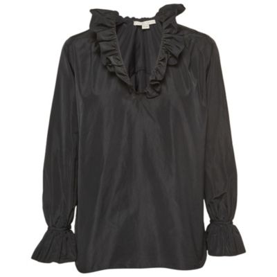 Pre-Owned Stella Mccartney Women's Black Silk Blend Crepe Ruffled V Neck Top