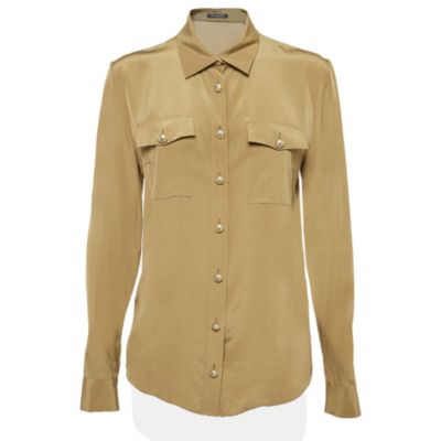 Женская шелковая рубашка Balmain с длинным рукавом, зеленая, б/у