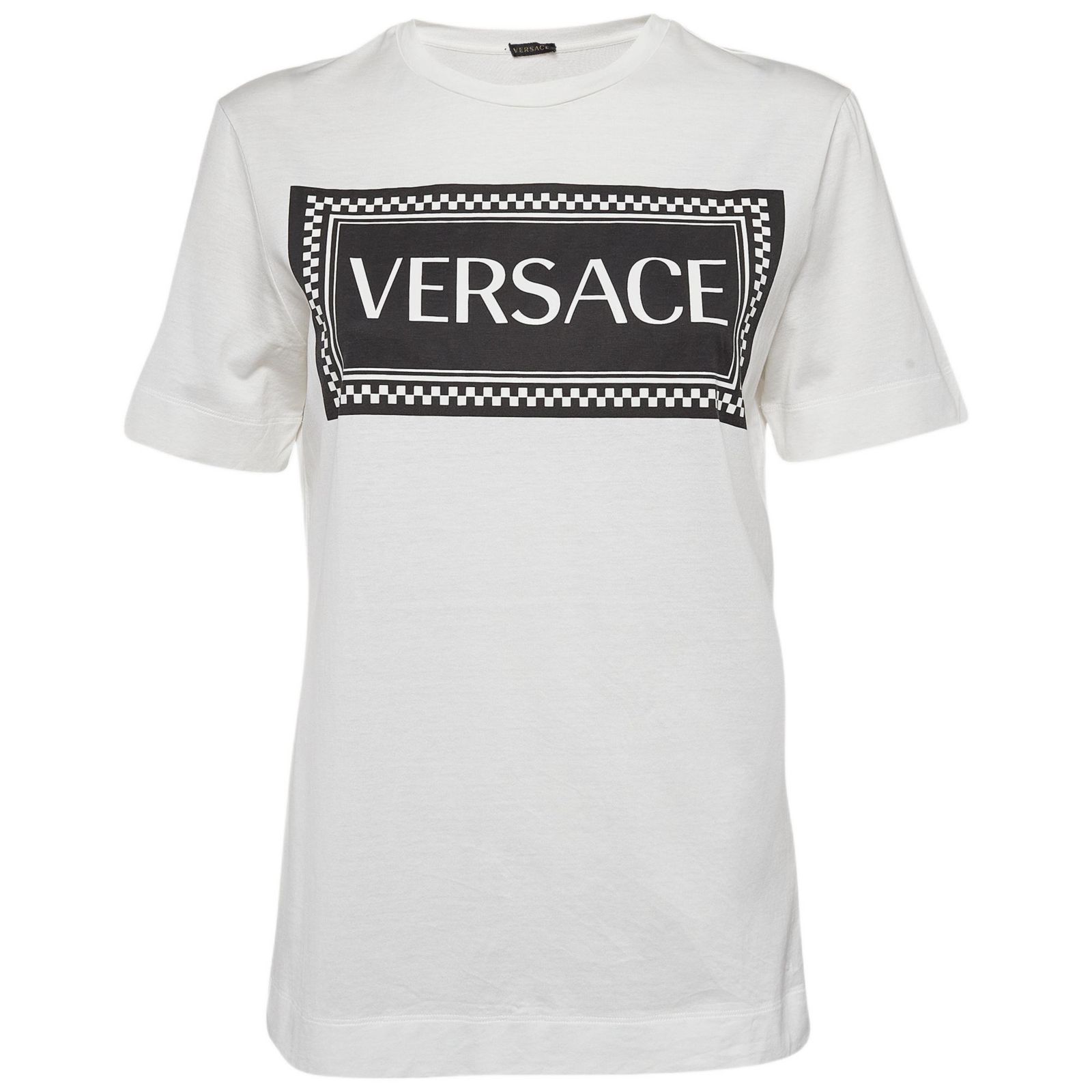 Б/у женская футболка Versace с логотипом, белый хлопок