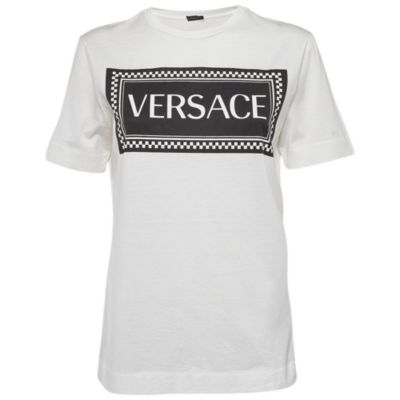 Б/у женская футболка Versace с логотипом, белый хлопок