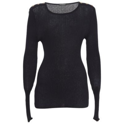 Pre-Owned Balmain Women's Black Rib Knit Button Detail Sweater
