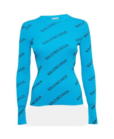 Pre-Owned Balenciaga Женский топ из трикотажа с длинным рукавом с логотипом, Blue, S