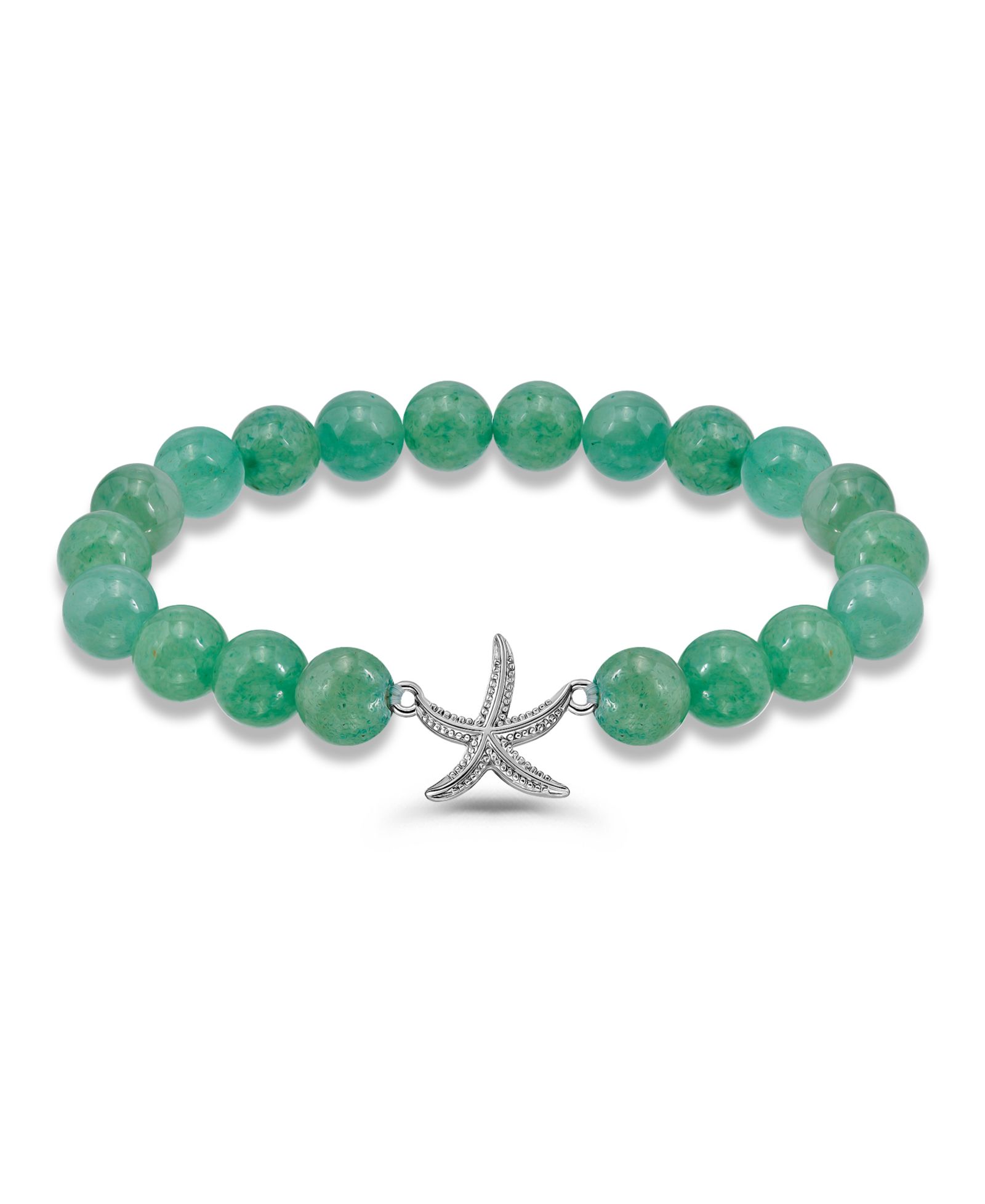 Браслет Aventurine Beads and Starfish Charm с серебряным покрытием