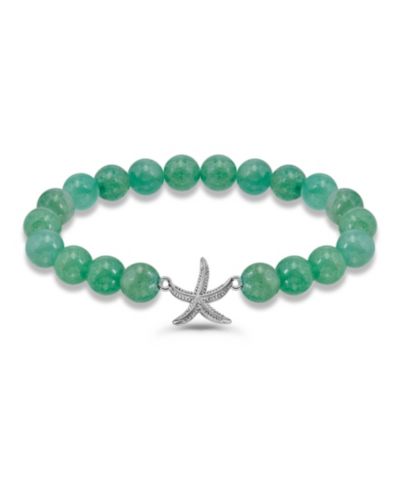 Браслет Aventurine Beads and Starfish Charm с серебряным покрытием