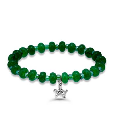 Браслет Macy's Green Agate Rondelle and Turtle Drop Beaded Stretch