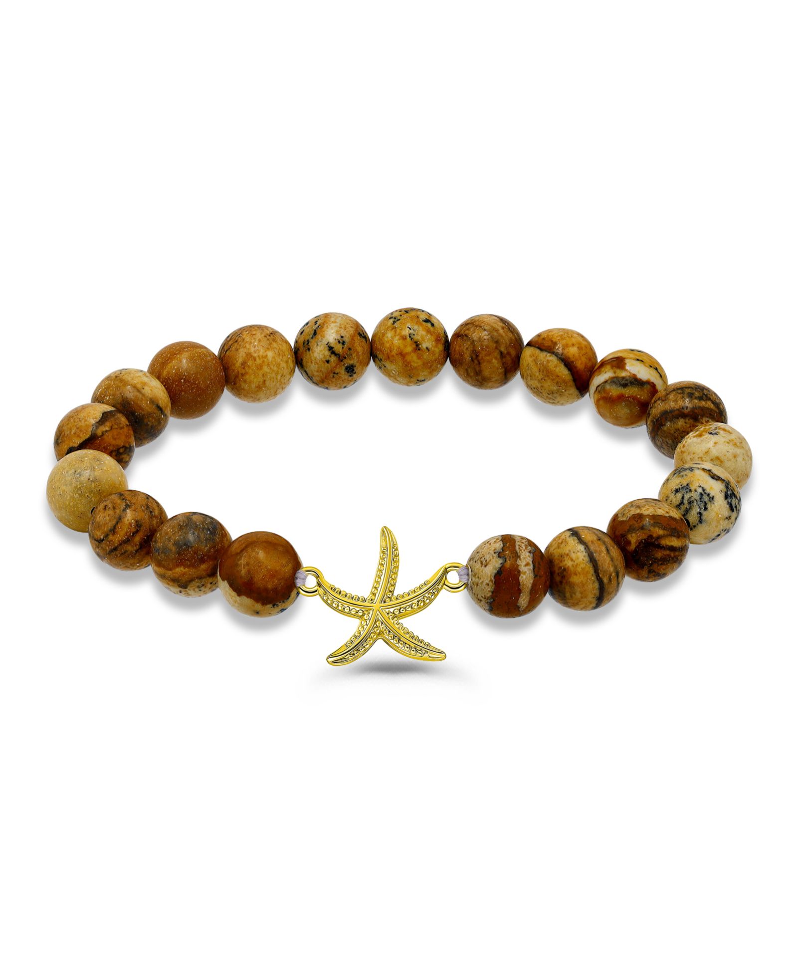 Браслет с бусинами Picture Jasper и подвеской в виде морской звезды с золотым напылением