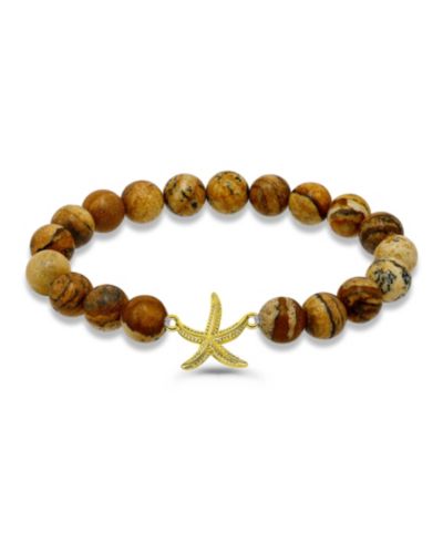 Браслет с бусинами Picture Jasper и подвеской в виде морской звезды с золотым напылением