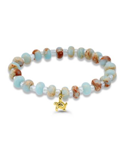 Браслет из бусин Blue Imperial Jasper и золотого покрытия с подвеской Turtle