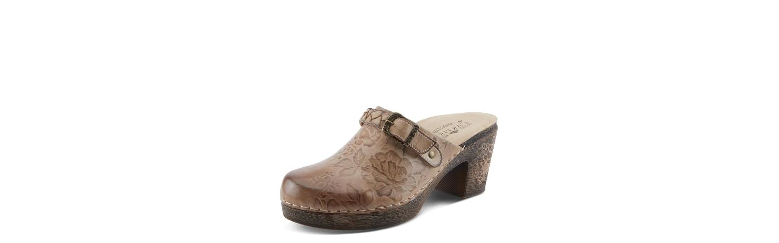 L'Artiste Calliroe Open-Back Clogs | Hand-Painted Leather Slip-On With Floral Details