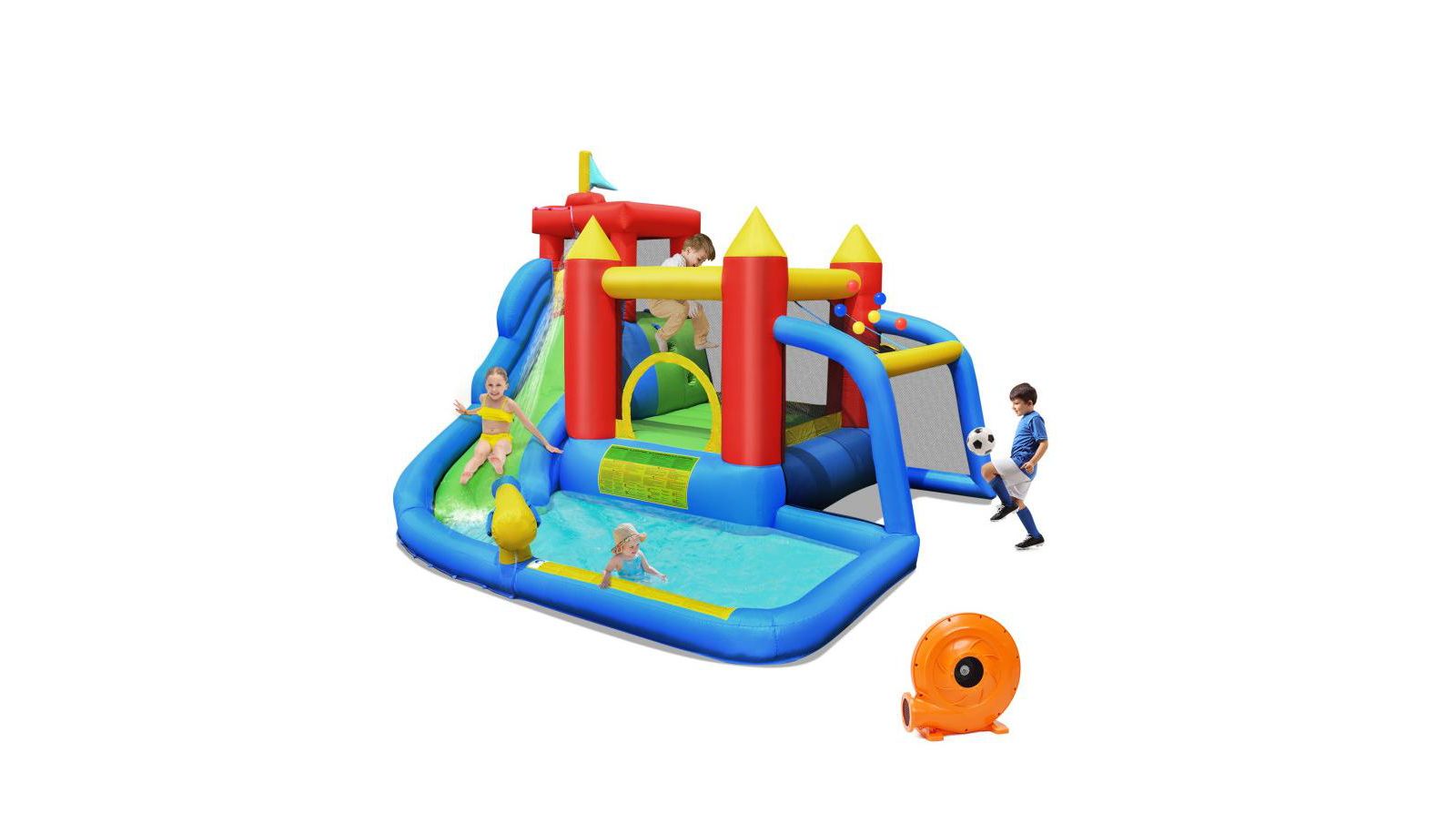 SKONYON Inflatable Bounce House Splash Pool with Water Climb Slide Blower included