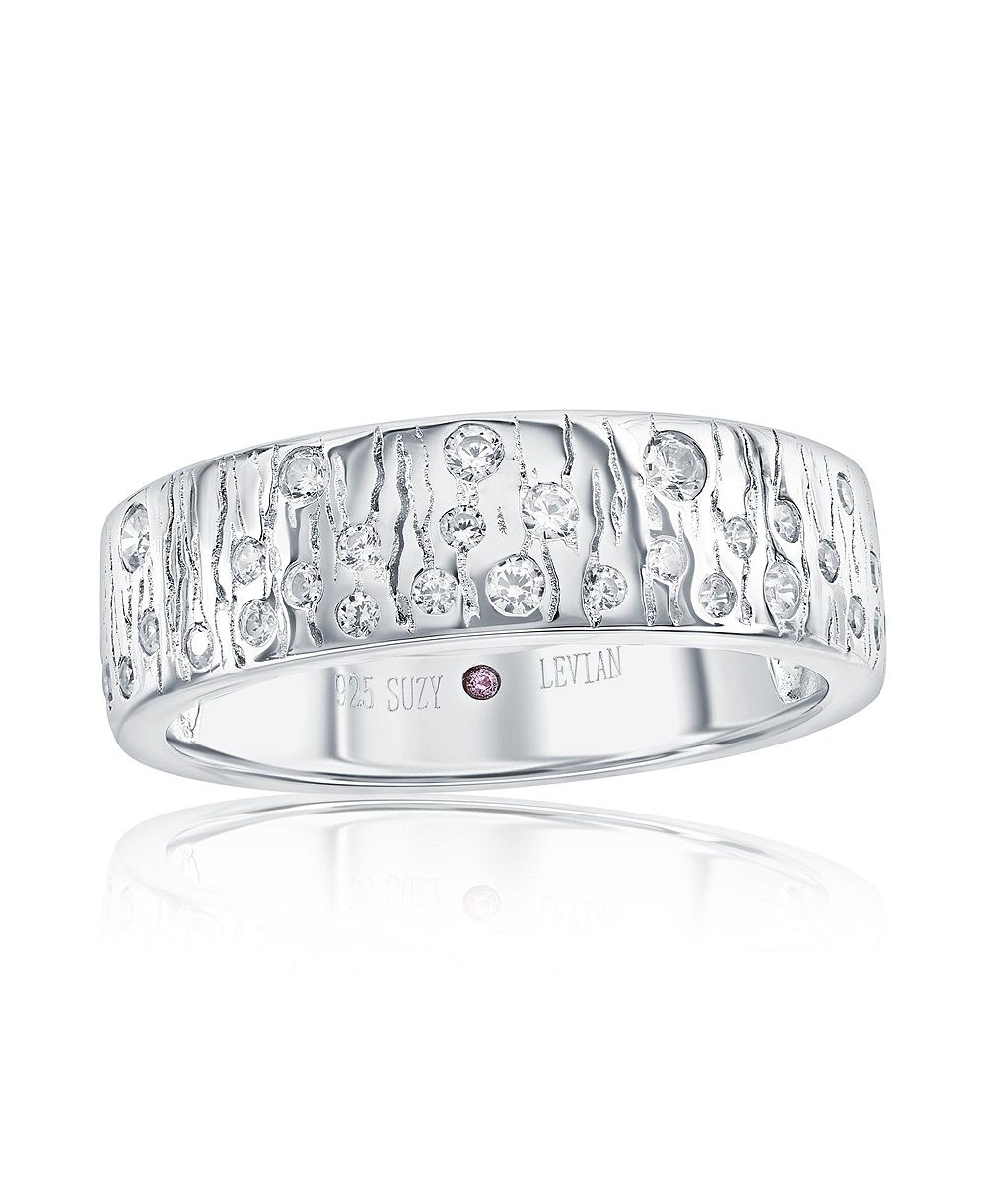 Suzy Levian New York кольцо с широкой полосой, кубический цирконий, текстура дерева